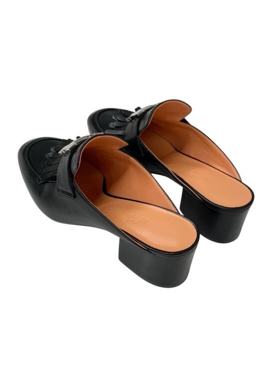 Hermes Cheilly Loafer Leather Shoes Black Silver Hhardware  display picture 2